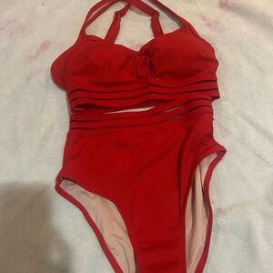 Red Bikini with Ruched Details